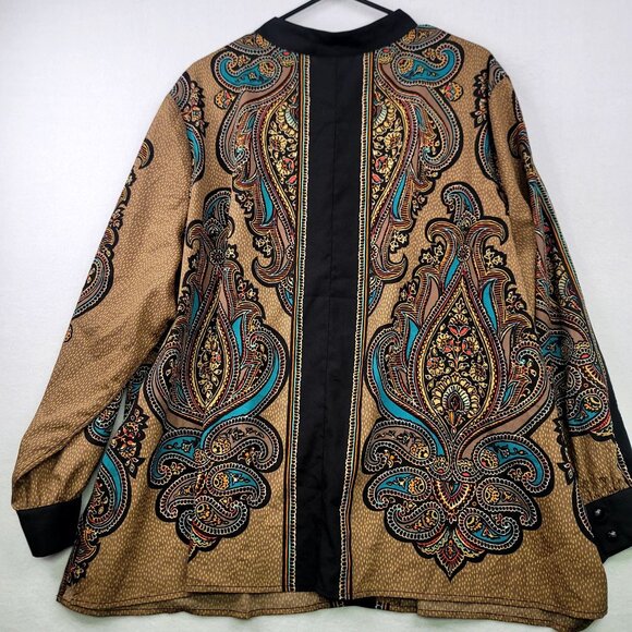 Bob Mackie Wearable Art Paisley Button-Up Shirt 3X Plus Size Button Front Top - Picture 5 of 10